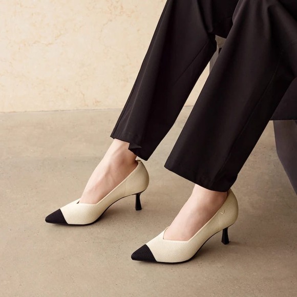 Vivaia Pointed Toe Heels Knit Pumps Cap Toe Kitten Heel Shoes‎ size 9 EUR 40.5 - Picture 1 of 16